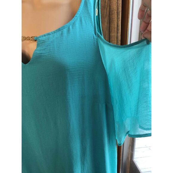 Tacera Turquoise Cold Shoulder dress Keyhole Detail  1X - Picture 3 of 6